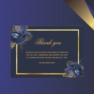 Cartão De Agradecimento Simpatia obrigado de ouro floral azul que você fot