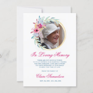Cartão De Agradecimento Simpatia Obrigado Memorial Floral Wreath PHOTO