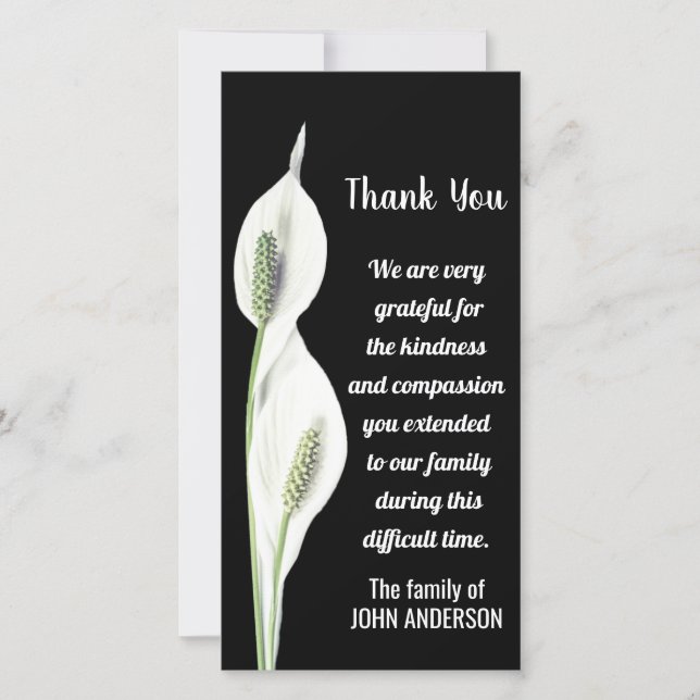 Cartão De Agradecimento Simpatia Obrigado Memorial White Lily Flower Card (Frente)