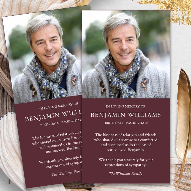 Cartão De Agradecimento Simpatia Perda Foto Merlot Funeral Obrigado Cartõe (funeral thank you cards, bereavement, elegant, simple, celebration of life, sympathy card)