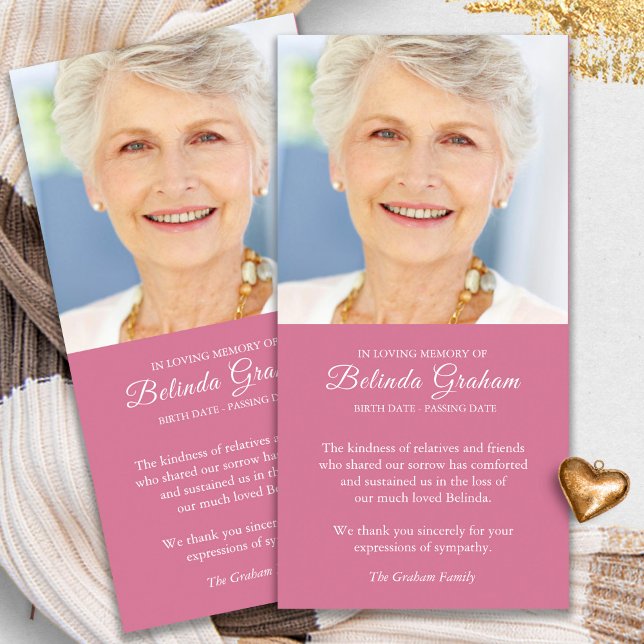 Cartão De Agradecimento Simpatia Perda Rosa Funeral de Foto Obrigado Cartõ (funeral thank you cards, bereavement, elegant, simple, celebration of life, sympathy card)