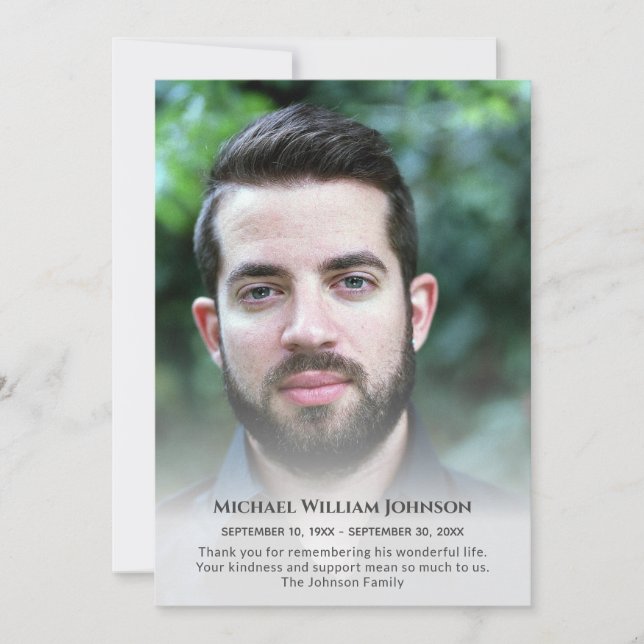 Cartão De Agradecimento Simpatia Personalizada do Memorial do Funeral Memo (Frente)