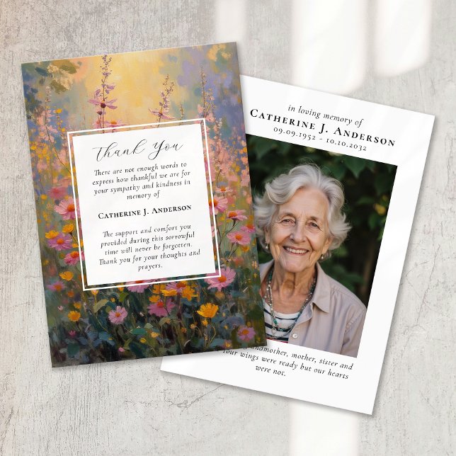 Cartão De Agradecimento Simpatia Pintado Flores Foto Funeral (Criador carregado)