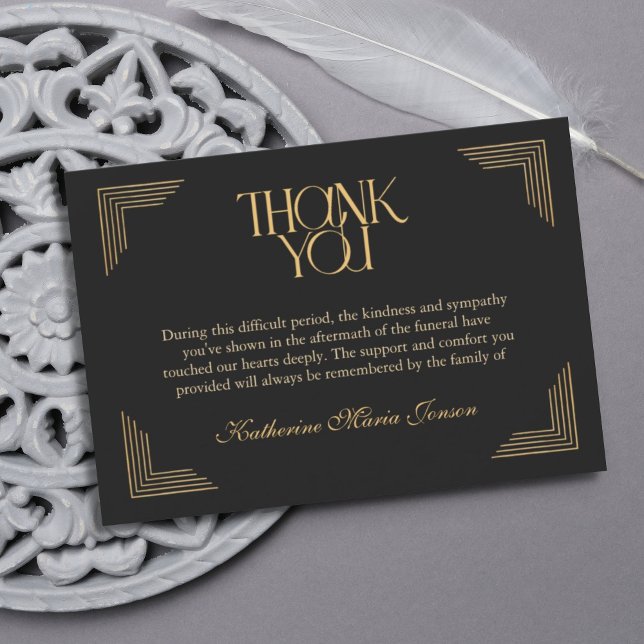Cartão De Agradecimento Simpatia Preta e Dourada após Funeral (Criador carregado)