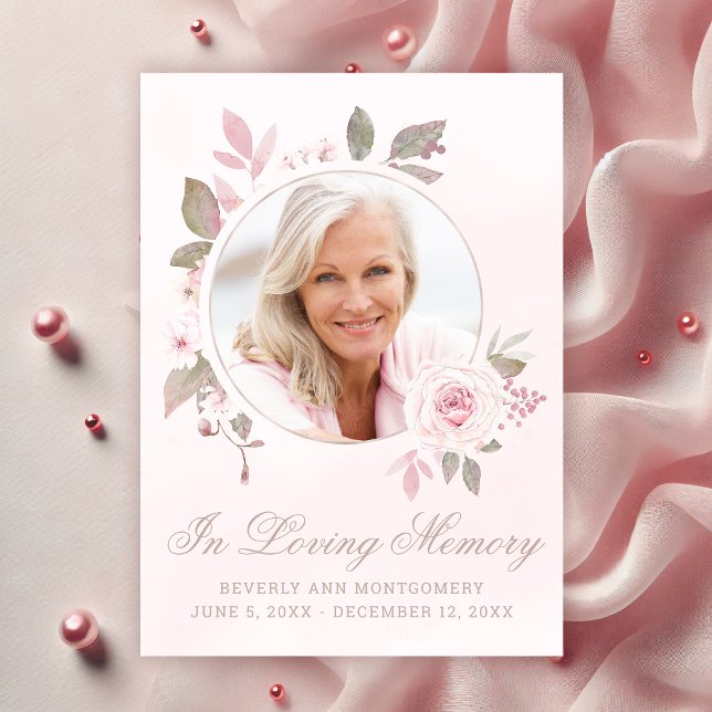 Cartão De Agradecimento Simpatia Rosa Rosa Rosa Floral Memorial (In Loving Memory Pink Rose Floral Photo Funeral Thank You Card)