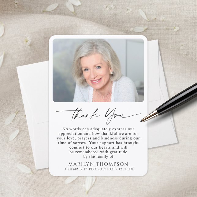 Cartão De Agradecimento Simple Bereavement Funeral Memorial Photo (Criador carregado)