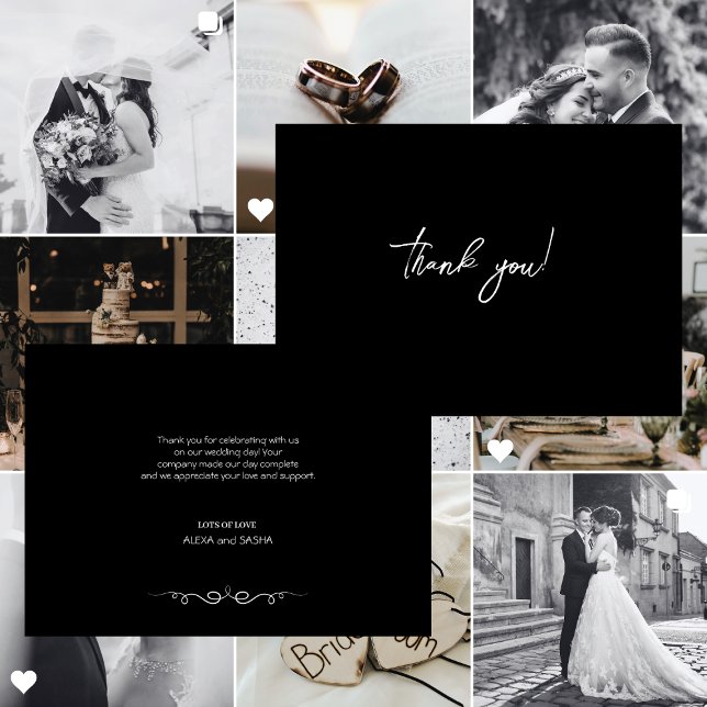 Cartão De Agradecimento Simple Black & White Elegant Minimalist Wedding (Criador carregado)