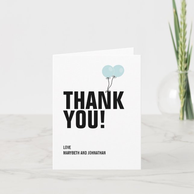 Cartão De Agradecimento Simple Blue Balloon Baby Shower Thank You Card (Frente)