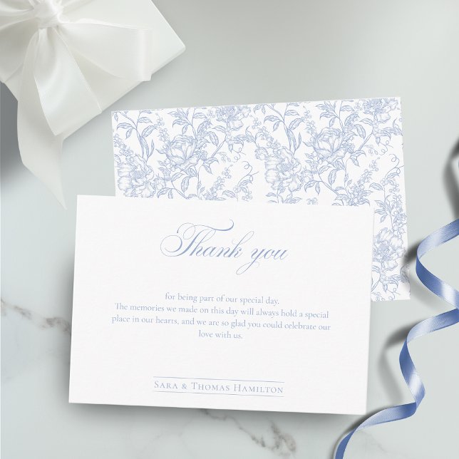 Cartão De Agradecimento Simple Blue Floral Chinoiserie Classic Wedding (Criador carregado)