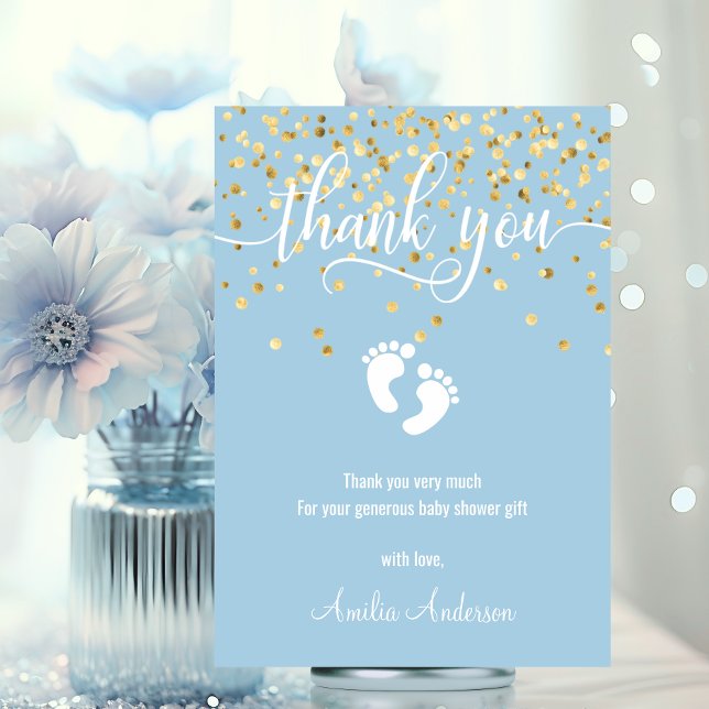 Cartão De Agradecimento Simple Blue Gold THANK YOU Baby Shower BOY | PHOTO (Simple Blue Gold THANK YOU Baby Shower BOY  PHOTO)