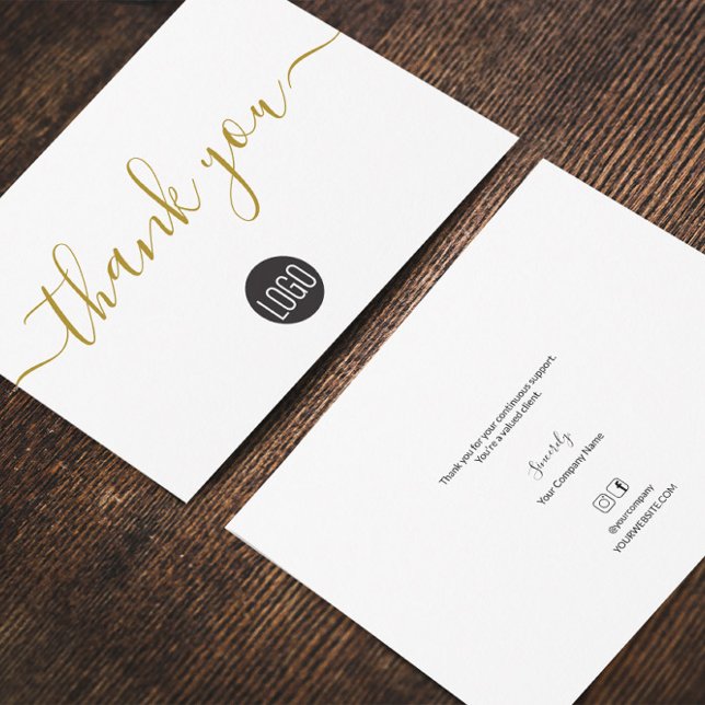 Cartão De Agradecimento Simple Business Company logo Social Gold Black   (Gold black professional business thank you flat cards.)