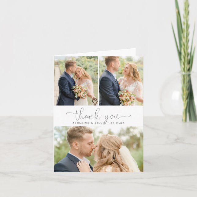 Cartão De Agradecimento Simple Calligraphy 3 Photo Collage Thank You (Frente)