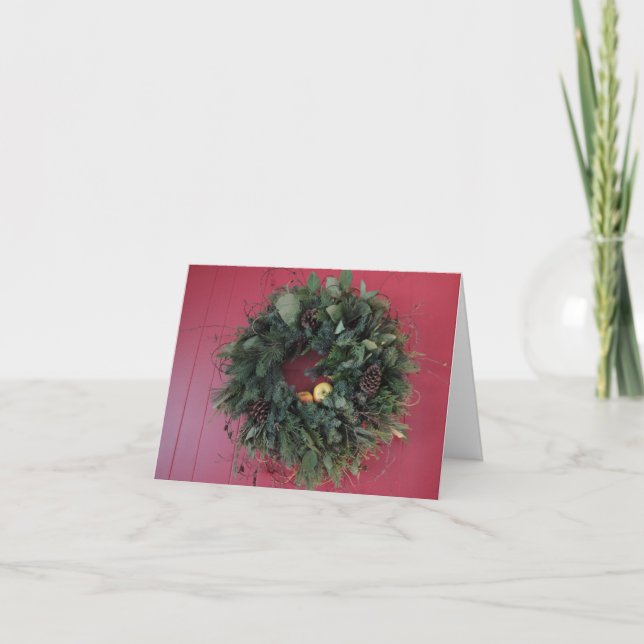 Cartão De Agradecimento Simple Christmas Wreath on Red Wall (Frente)