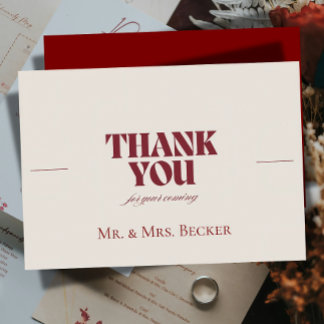 Cartão De Agradecimento Simple classic Burgundy wedding thank you cards