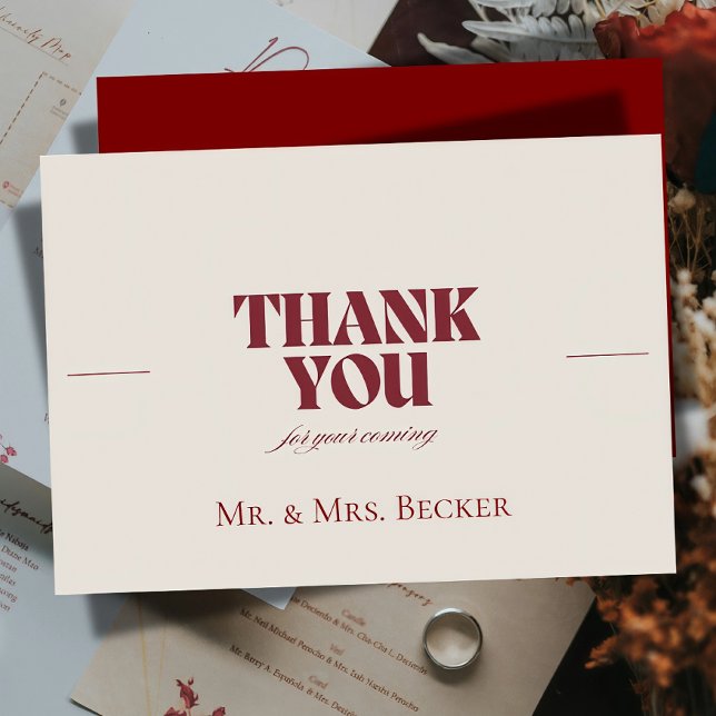 Cartão De Agradecimento Simple classic Burgundy wedding thank you cards (Criador carregado)