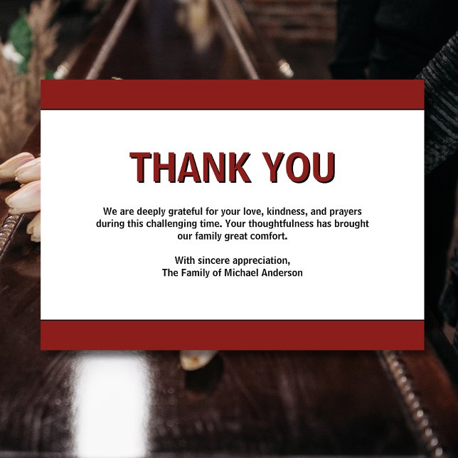 Cartão De Agradecimento Simple Deep Burgundy Traditional Sympathy Funeral (Criador carregado)