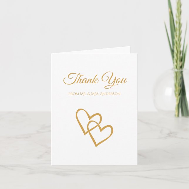 Cartão De Agradecimento Simple Double Heart Gold Wedding Thank You (Frente)
