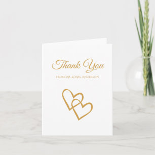 Cartão De Agradecimento Simple Double Heart Gold Wedding Thank You