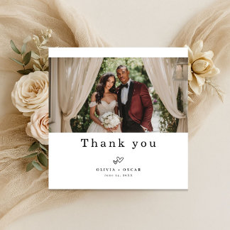 Cartão De Agradecimento Simple Elegant Modern Wedding Photo Square