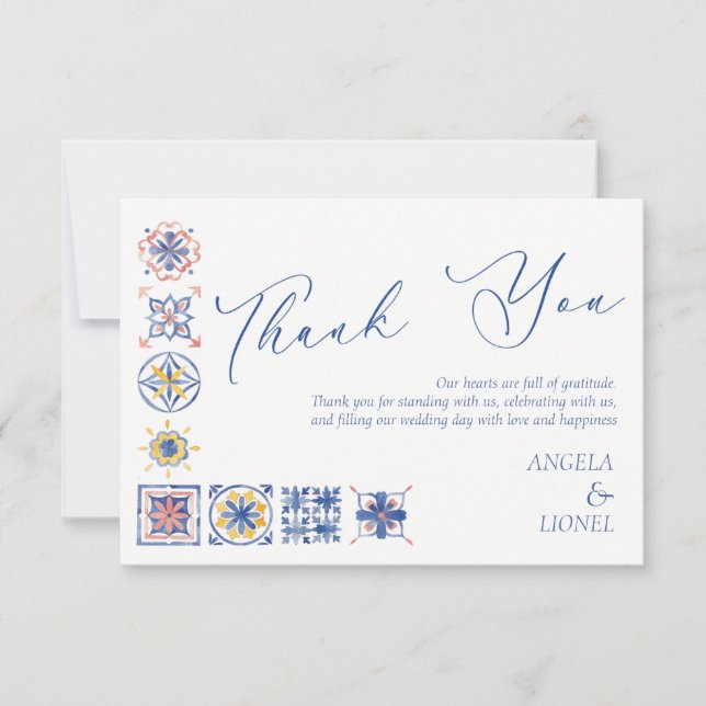 Cartão De Agradecimento Simple Elegant Tiles Amalfi Coast Italy Wedding (Frente)