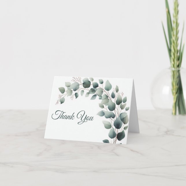 Cartão De Agradecimento Simple Eucalyptus Wedding Thank you Card Blank (Frente)