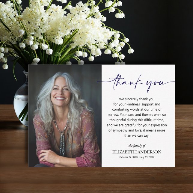 Cartão De Agradecimento Simple Funeral Photo (Funeral Thank You Card with your message printed over your loved one's photo, default size 3.5" x 5")