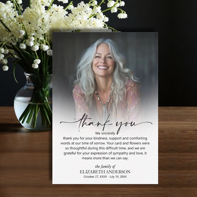Cartão De Agradecimento Simple Funeral Photo (Funeral Thank You Card with your message printed over your loved one's photo, default size 3.5" x 5")