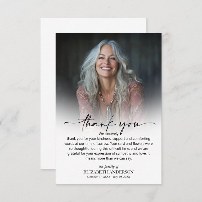 Cartão De Agradecimento Simple Funeral Photo (Frente/Verso)