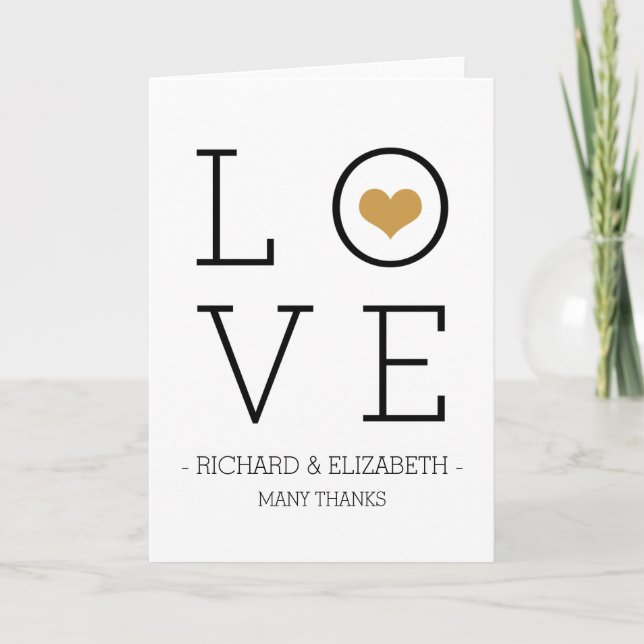 Cartão De Agradecimento Simple Gold Love Thank You Cards (Frente)