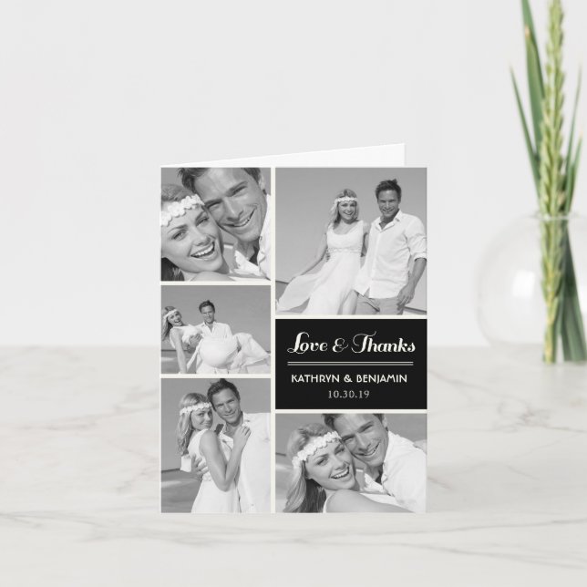 Cartão De Agradecimento Simple Love & Thanks 5 Multi Photo Modern Wedding (Frente)