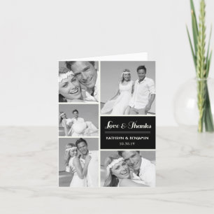 Cartão De Agradecimento Simple Love & Thanks 5 Multi Photo Modern Wedding