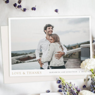 Cartão De Agradecimento Simple Modern Photo Gold Love and Thanks Wedding