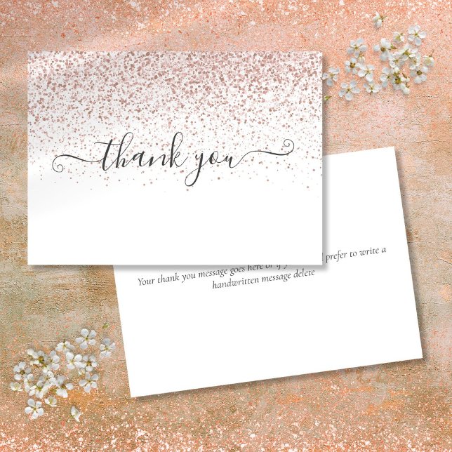 Cartão De Agradecimento Simple Modern Rose Gold Glitter Script (Simple Modern Rose Gold Glitter Script Thank You Card)