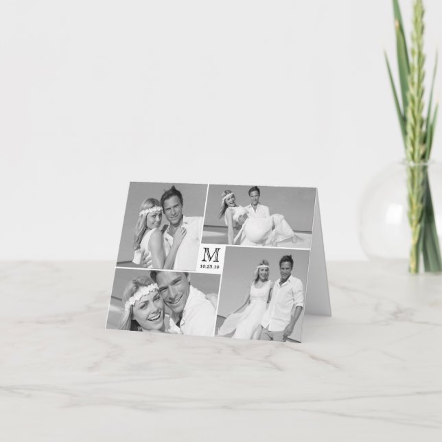 Cartão De Agradecimento Simple Monogram Box 4 Multi Photo Modern Wedding (Frente)