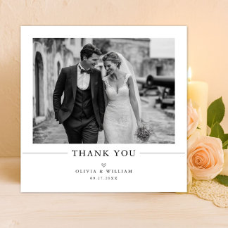 Cartão De Agradecimento Simple Old Money Elegant Photo Wedding Square