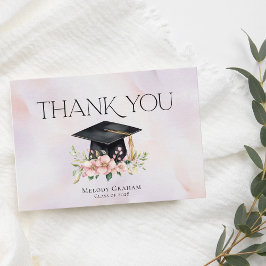 Cartão De Agradecimento Simple Pastel Graduate Cap Flowers Graduation