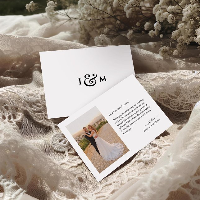 Cartão De Agradecimento Simple Photo with Monogram Wedding (Criador carregado)