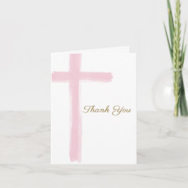 Cartão De Agradecimento Simple Pink Cross First Holy Communion Folded