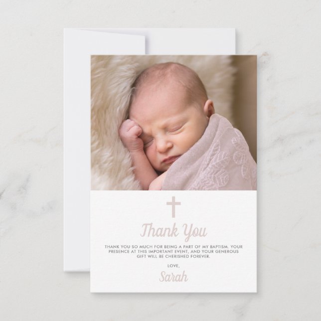 Cartão De Agradecimento Simple Pink Girl Baptism Christening Photo (Frente)