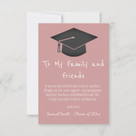 Cartão De Agradecimento Simple Pink Handwriting Cap Tassel Graduation  
