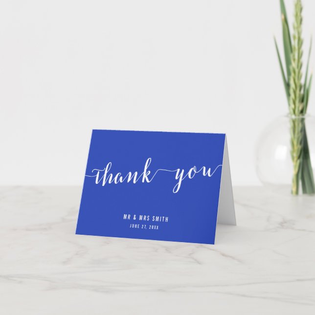 Cartão De Agradecimento Simple Royal Blue Wedding Thank You Cards (Frente)