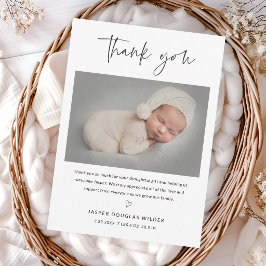 Cartão De Agradecimento Simple Script Black and White Baby Photo