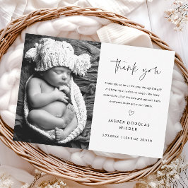 Cartão De Agradecimento Simple Script Black and White Baby Photo