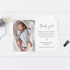 Cartão De Agradecimento Simple Script Black and White Baby Photo