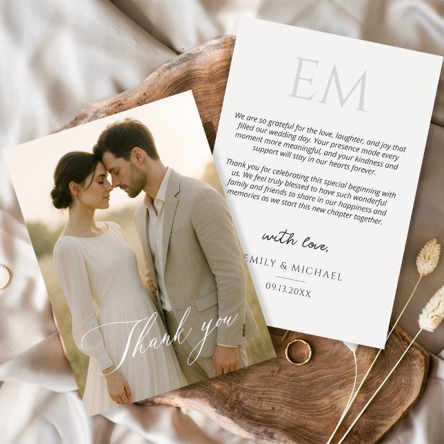 Cartão De Agradecimento Simple Script Modern Photo Wedding Thank You (Criador carregado)