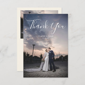 Cartão De Agradecimento Simple Script Modern Wedding Photo