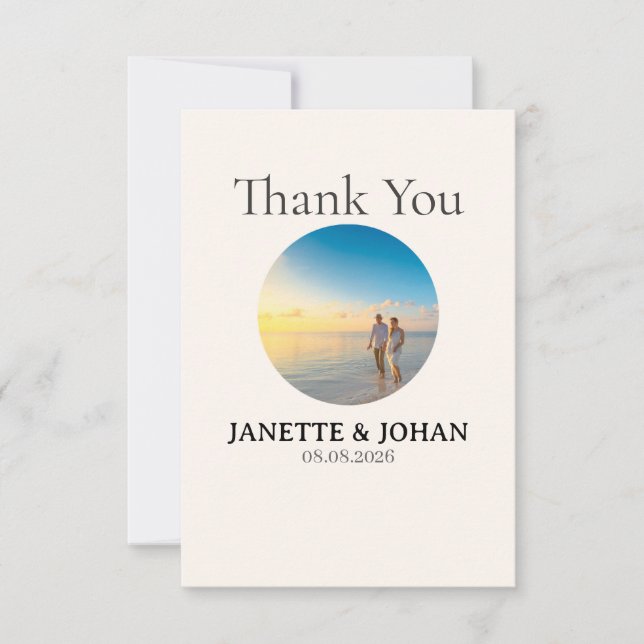 Cartão De Agradecimento Simple Script Modern Wedding Photo Thank You Card (Frente)