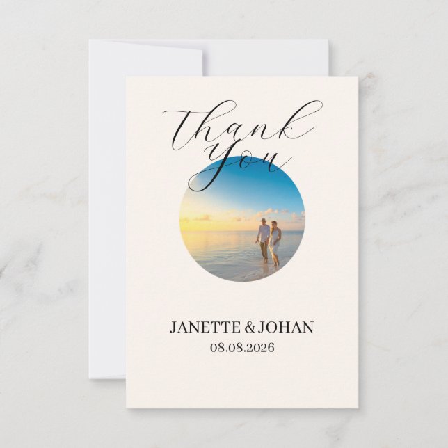 Cartão De Agradecimento Simple Script Modern Wedding Photo Thank You Card (Frente)
