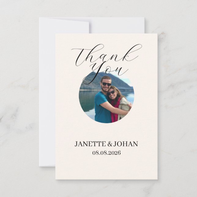 Cartão De Agradecimento Simple Script Modern Wedding Photo Thank You Card (Frente)