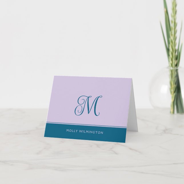 Cartão De Agradecimento Simple Script Monogram Purple and Blue Note Cards (Frente)